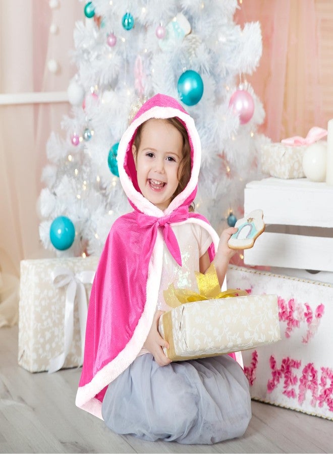 Unittype Fur Princess Hooded Cape Cloak Princess Costume Dress up for Girl Kid Toddler Winter Holiday Party Cosplay(3-4 Years,Rose Red) - Image 2